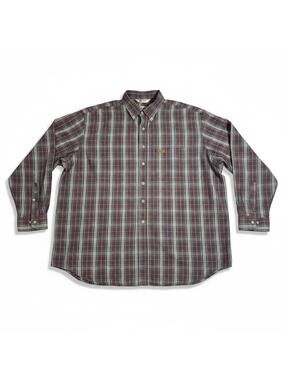 Carhartt Shirt Mens 3X Plaid Long Sleeve Button Up Workwear Pocket Maroon Casual